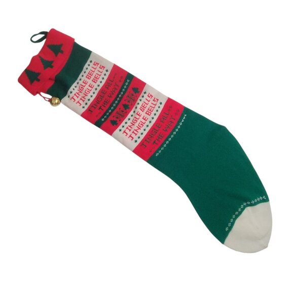 Vtg 1985 Christmas Knit Stocking Giant 36" Jingle Bell & Festive Red/Green/White - Picture 10 of 10